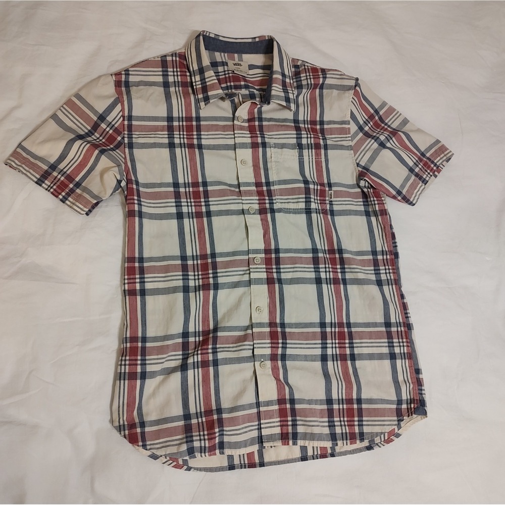 VANS Off the Wall Plaid Surfer Skater Button Down Short Sleeve Size XL
